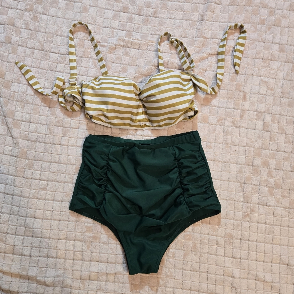 1940s Striped Colorblock Vintage Bikini Set